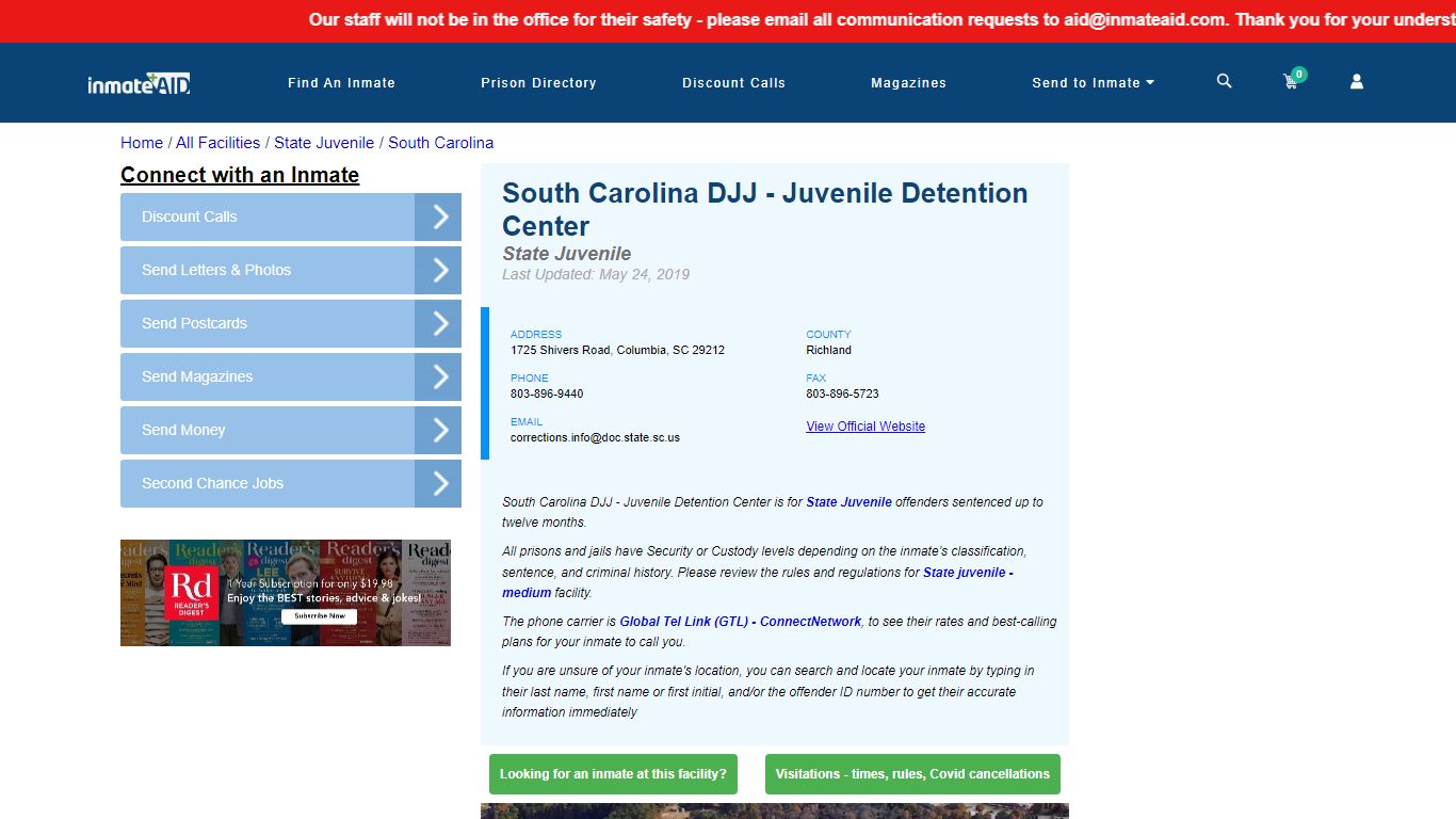 South Carolina DJJ - Juvenile Detention Center - Columbia
