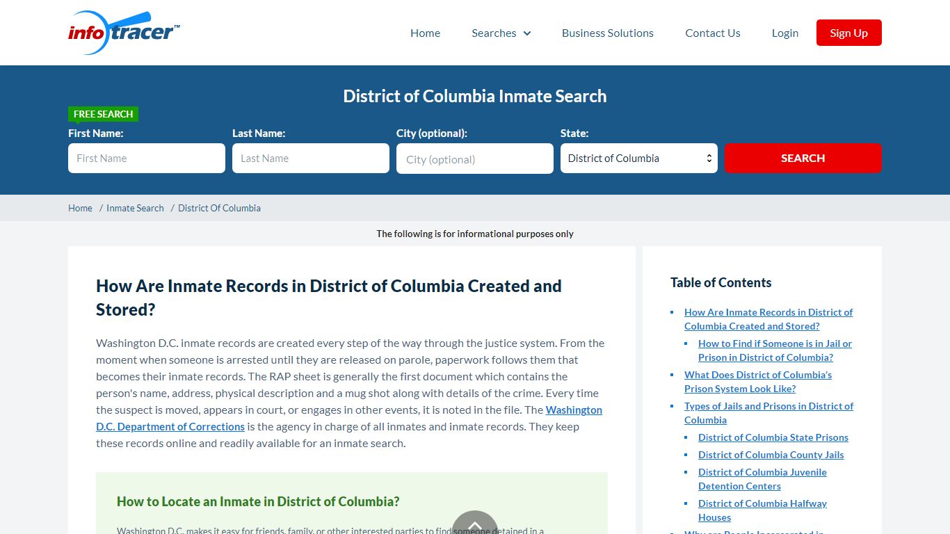 District of Columbia Inmate Search & Locator - InfoTracer