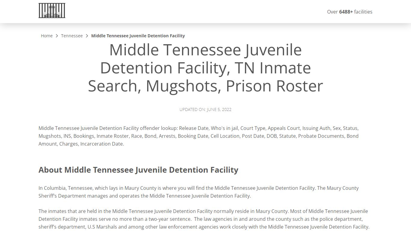 Middle Tennessee Juvenile Detention Facility, TN Inmate ...