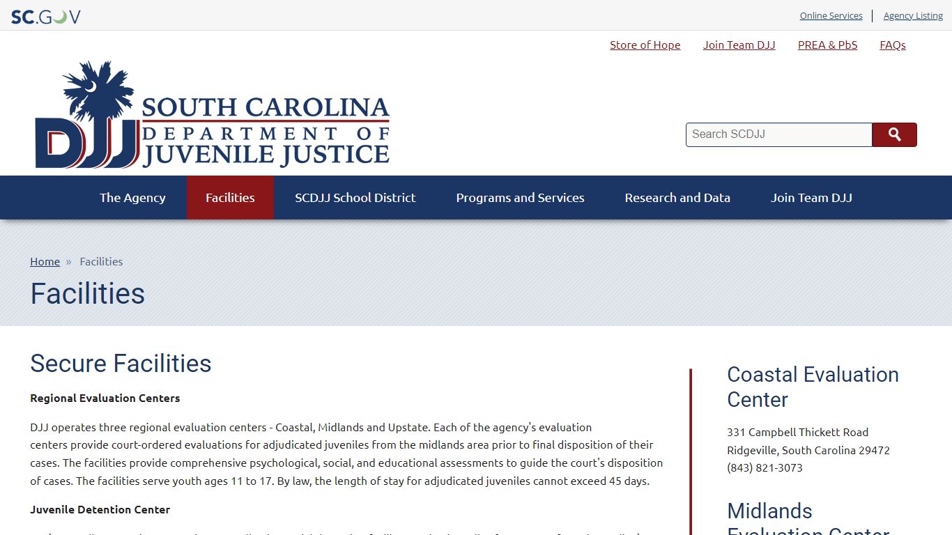 Facilities | South Carolina Department of Juvenile Justice